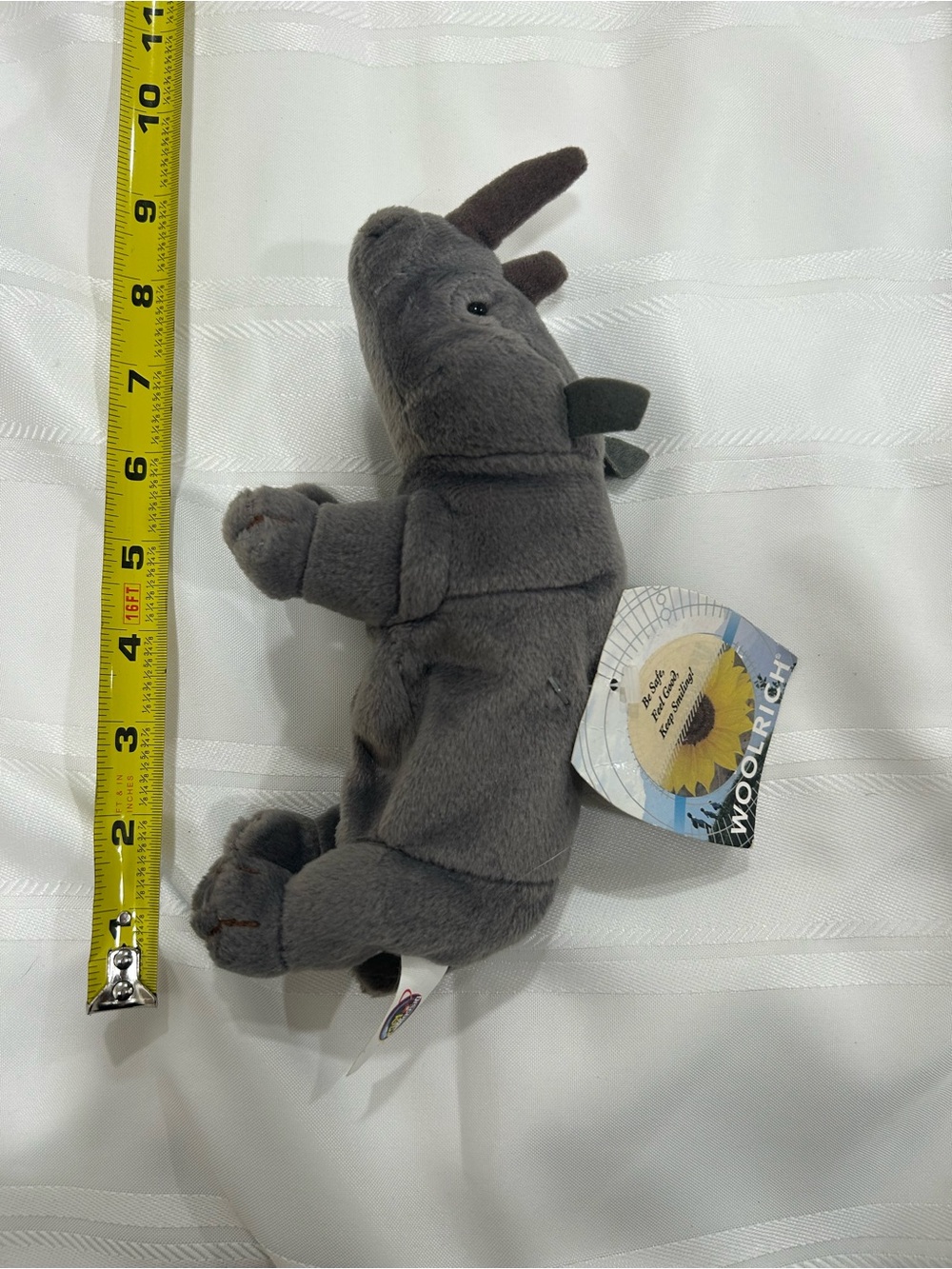 Woolrich Rhino Rhinoceros Plush Stuffed Animal Gray 10” w/ Tag